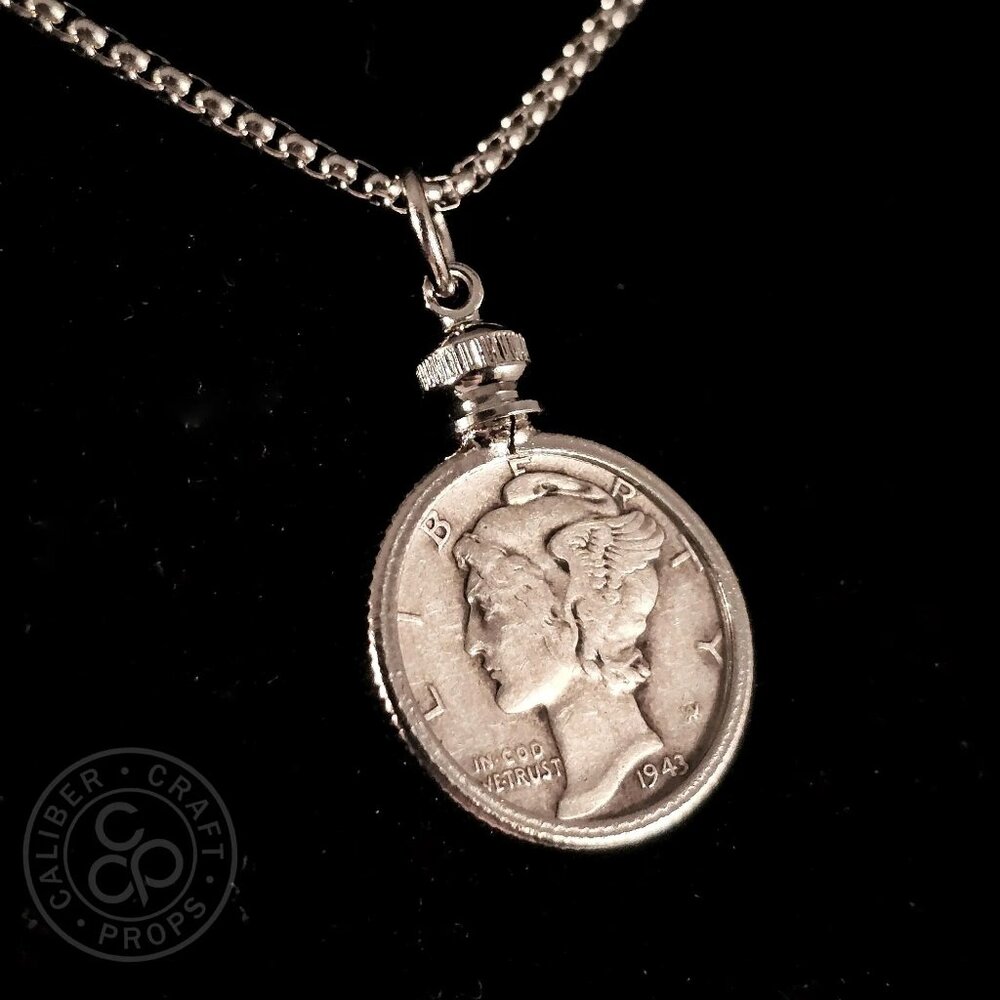 Silver Mercury Dime Pendant Necklace, 20" Hypoallergenic Chain - years 1940-1945